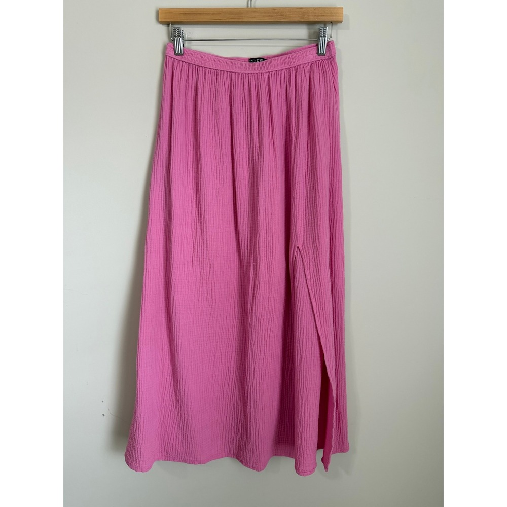 J.Crew Maxi Skirt Gauze Cotton Womens XS Pink Side Slit Elastic Waist